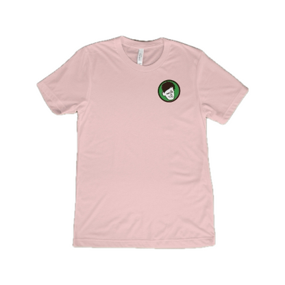 Pink KCB T-Shirt Front, light pink shirt, Kyle’s face logo on the left 